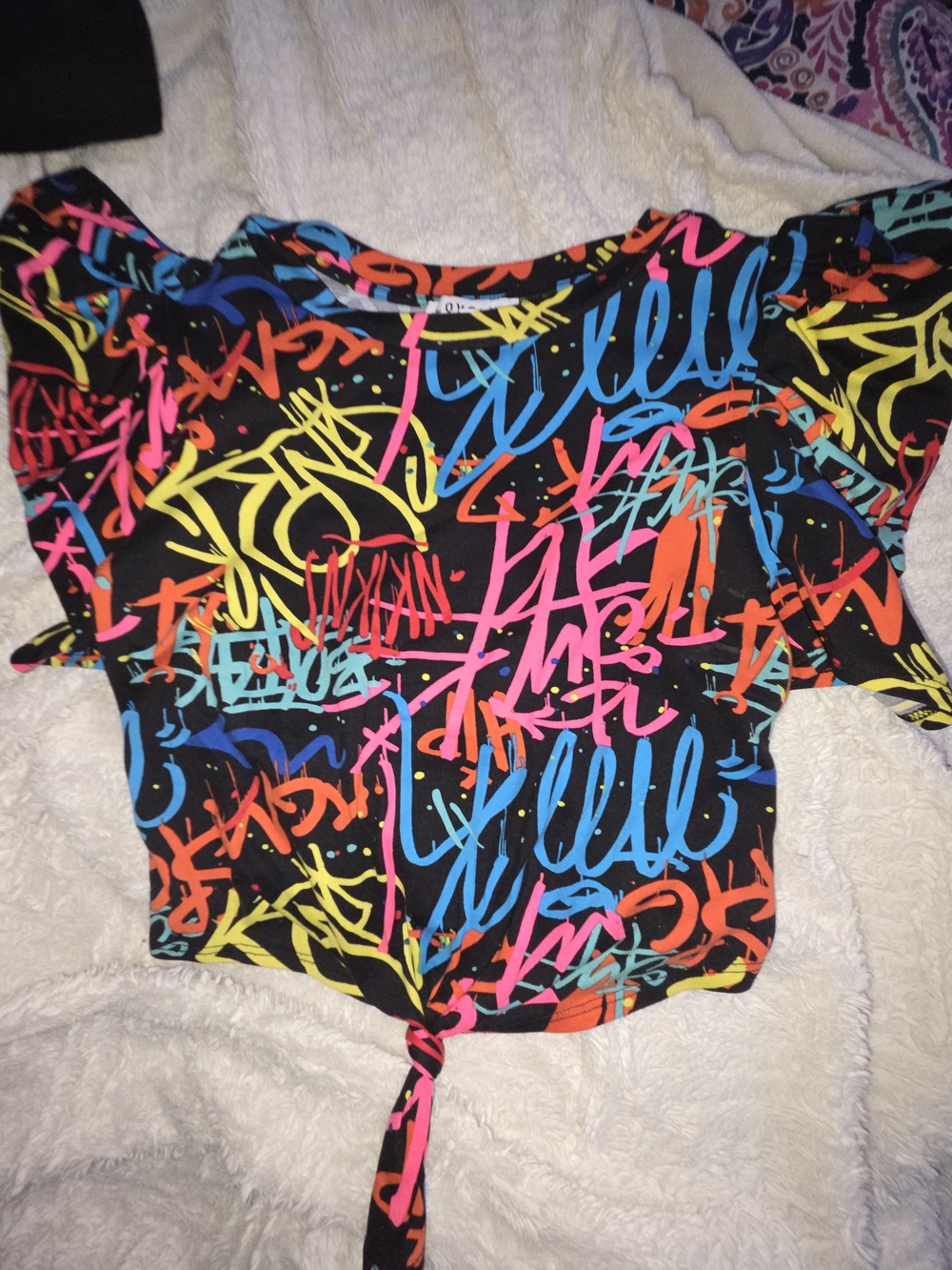 love J Black Neon Graffiti Tie-Front Tee